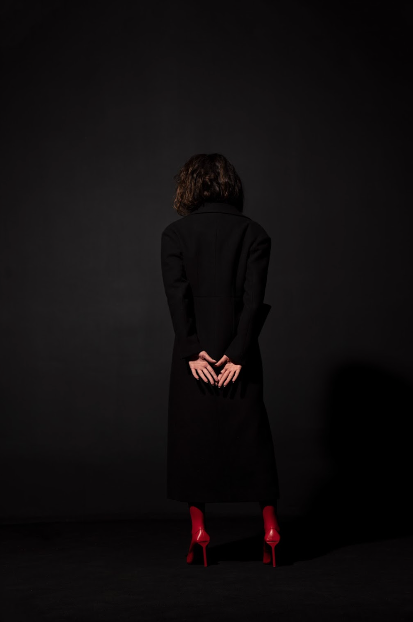Wool Color Blocked Coat with Funnel Pockets