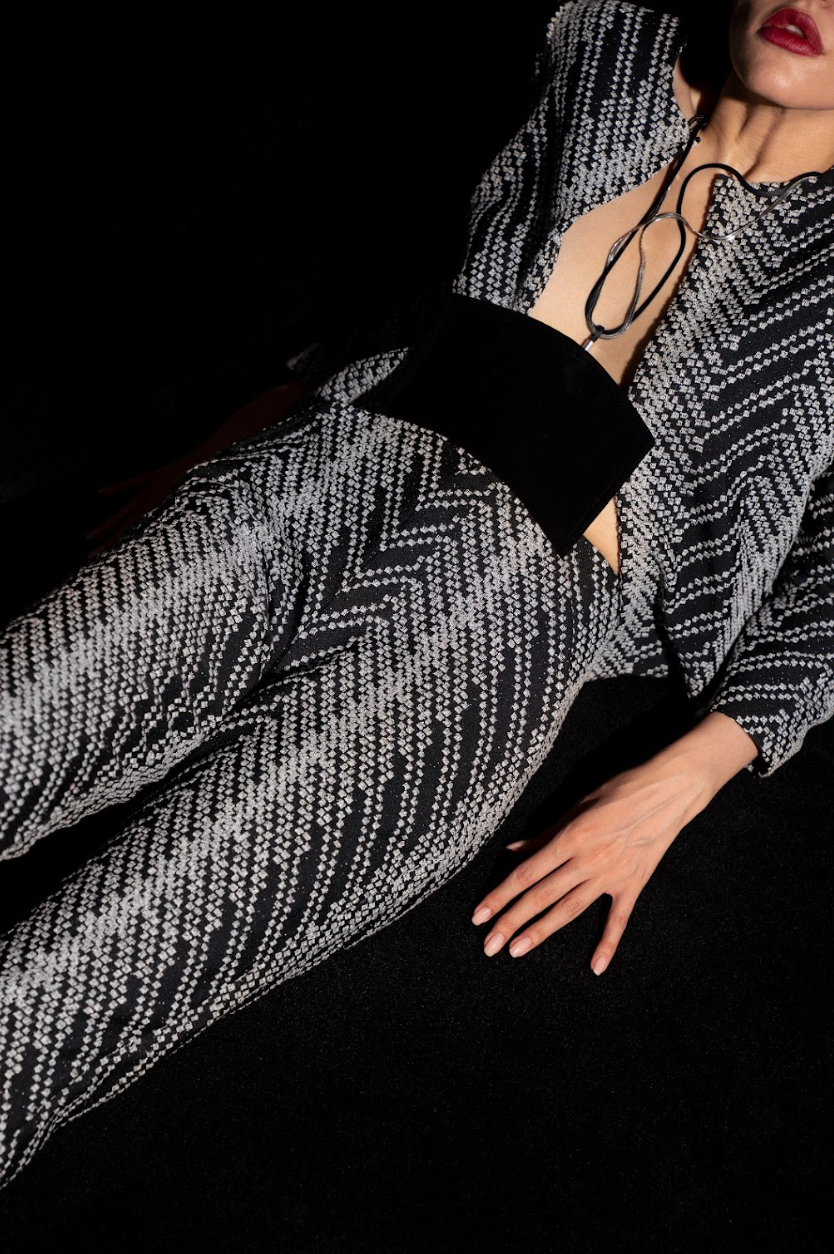 Jacqaurd Trousers with Extended front Panel