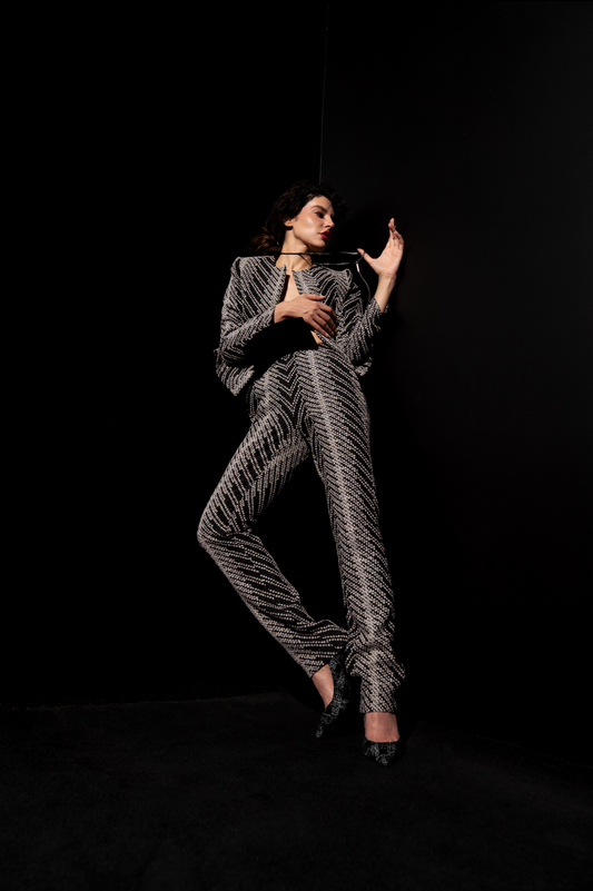 Jacqaurd Trousers with Extended front Panel